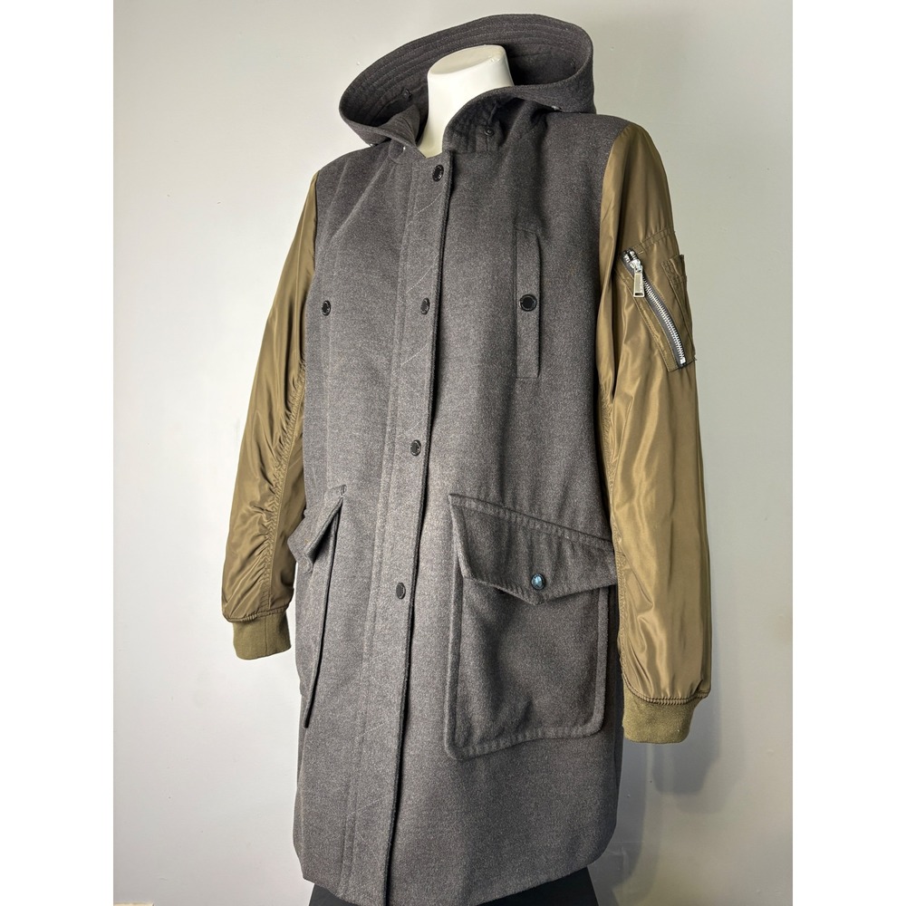 BCBGeneration Mixed Media Hooded Parka Coat Grey Olive Green XL - Picture 4 of 16